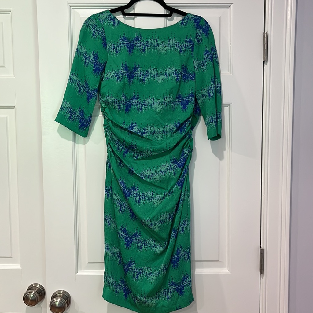 Tracy Reese/Anthropologie Ruched Silk Green & Blue Dress - Size 2